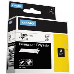 Лента самоклеющаяся Dymo RHINO 18483, 12мм x 5.5м, Чёрное на Белом