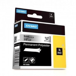 Лента самоклеющаяся Dymo RHINO 18485, 9мм x 5.5м, Чёрное на Серебряным