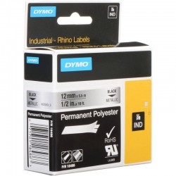 Лента самоклеющаяся Dymo RHINO 18486, 12мм x 5.5м, Чёрное на Серебряным