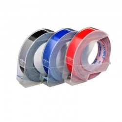 Лента самоклеющаяся Dymo S0847750, 9мм x 3м, Белое на Чёрном, Синем, Красным (комплект, 3 шт.)