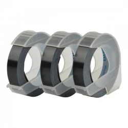 Banda adeziva Dymo S0847730, 9mm x 3m, Alb pe Negru (set, 3 buc)