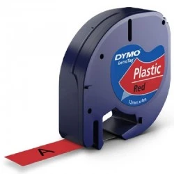 Banda adeziva Dymo LetraTag S0721630, 12mm x 4m, Negru pe Rosu